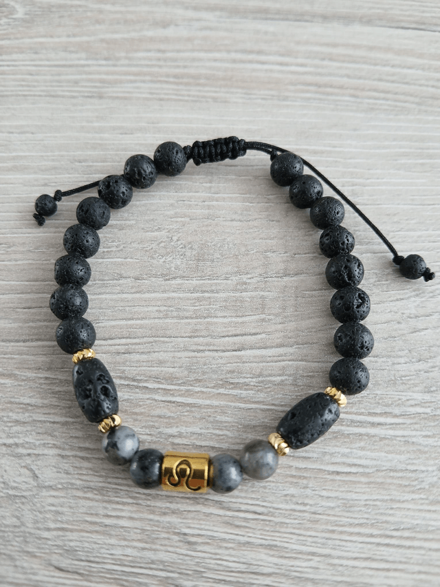 Sterrenbeeld armband Leeuw - Labradoriet & Lavasteen - verstelbaar (7.032)