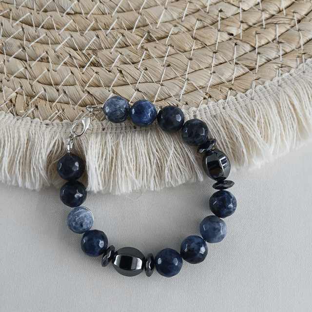 Dames armband met Sodaliet & Hematiet – 17 cm – Handgemaakt (1.251)