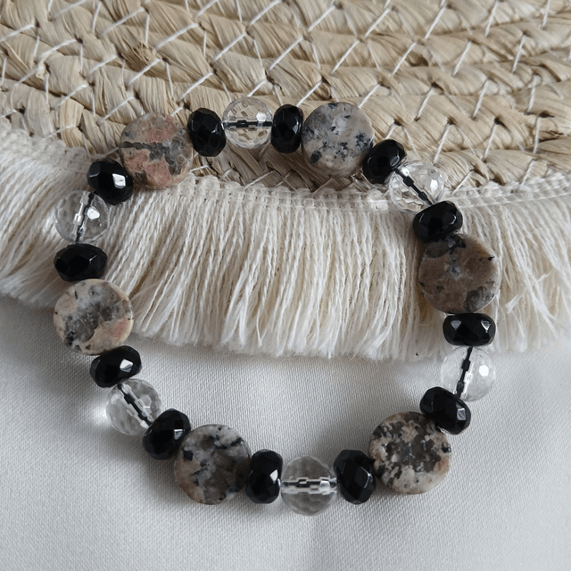 Dames armband Graniet, Bergkristal & Onyx – elastisch (1.311)