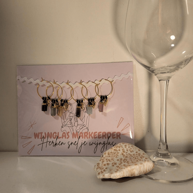 Wijnglas markeerder (set van 6) met Onyx, Edelsteenhanger en Hartbedel (13.005)