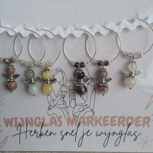 Wijnglas markeerder (set van 6) met beschermengel van edelstenen (13.001)