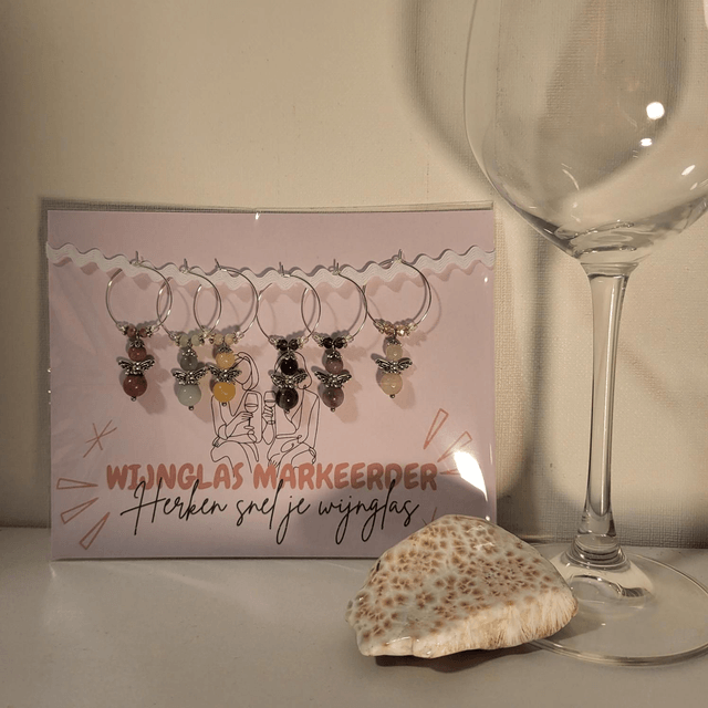 Wijnglas markeerder (set van 6) met beschermengel van edelstenen (13.001)