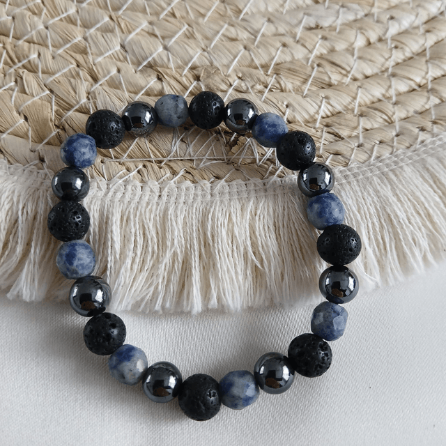 Dames armband Sodaliet, Lavasteen & Hematiet – elastisch (1.313)