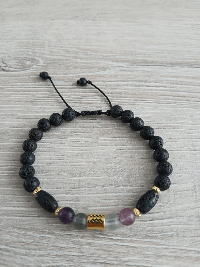 Sterrenbeeld armband Waterman - Fluoriet & Lavasteen - verstelbaar (7.024)
