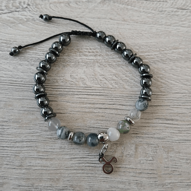 Sterrenbeeld armband Stier - Mosagaat & Hematiet - verstelbaar (7.019)