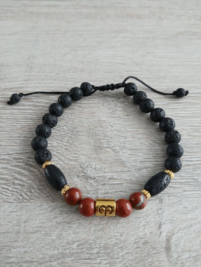 Sterrenbeeld Armband Ram – Rode Jaspis & Lavasteen – verstelbaar (7.021)