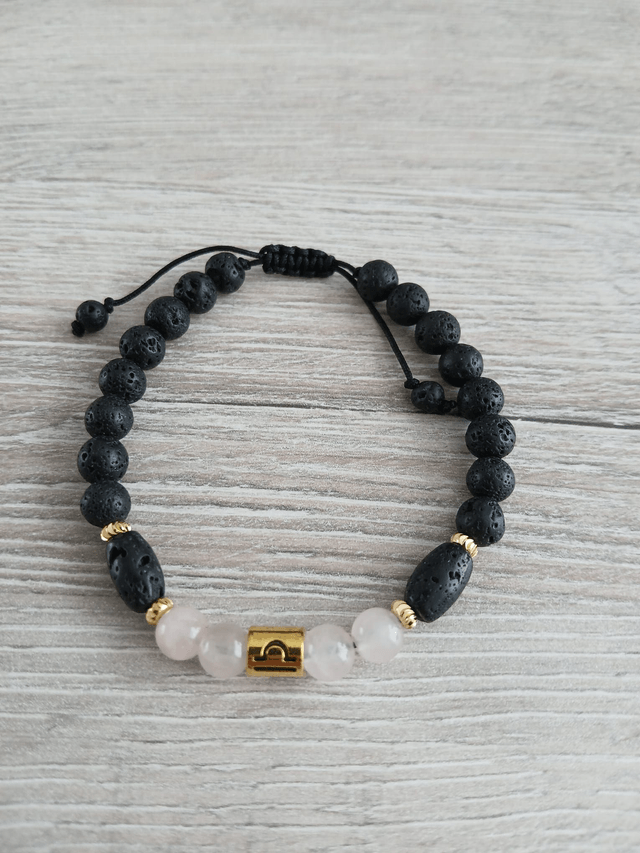 Sterrenbeeld armband Weegschaal - Rozenkwarts & Lavasteen -  verstelbaar  (7.031)