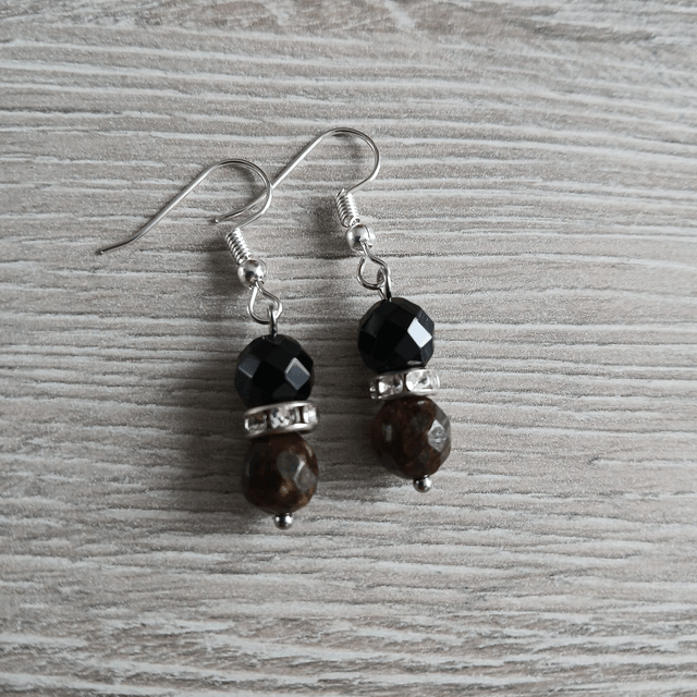 Dames ketting Bronziet en Onyx - rvs spacers (1.314-1)