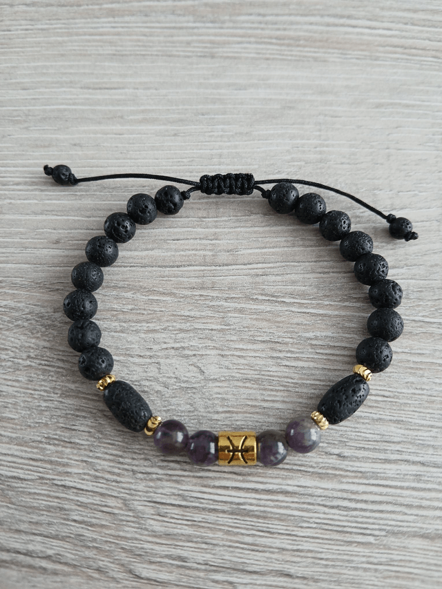 Sterrenbeeld armband Vissen - Amethist & Lavasteen - verstelbaar (7.029)