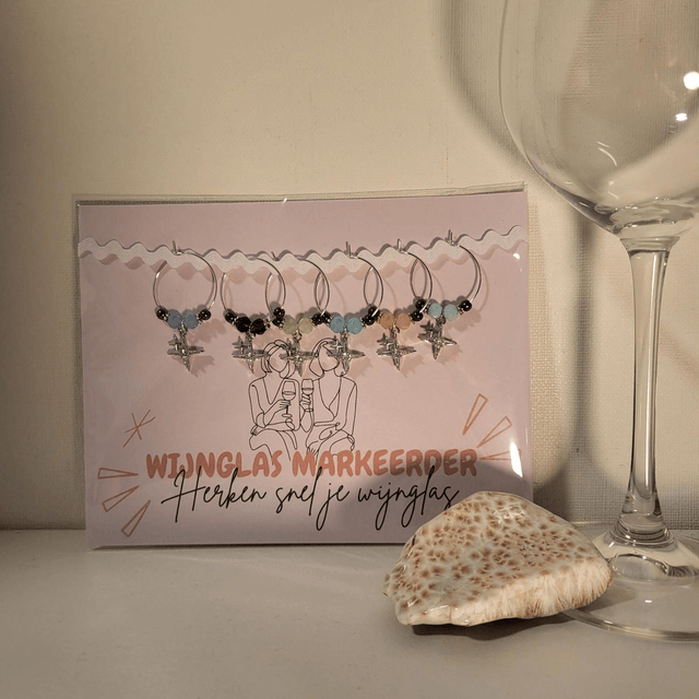 Wijnglas markeerder (set van 6) met Hematiet, Sterbedel en Glaskraaltjes(13.004)