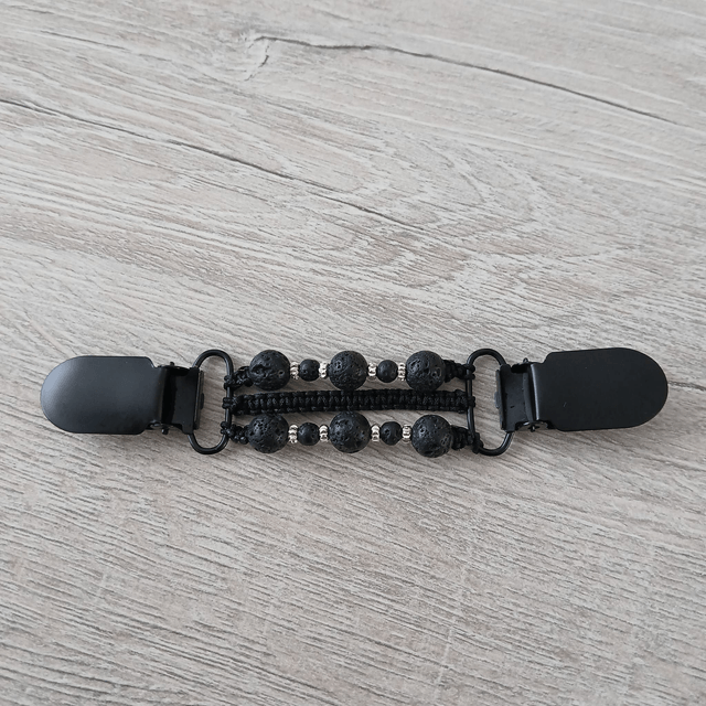 Dames Vestspeld Lavasteen – Zwarte Clips met Zilver RVS (8.023)