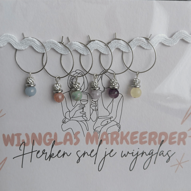 Wijnglas markeerder (set van 6) met edelstenen en Rhinestonekralen (13.002)