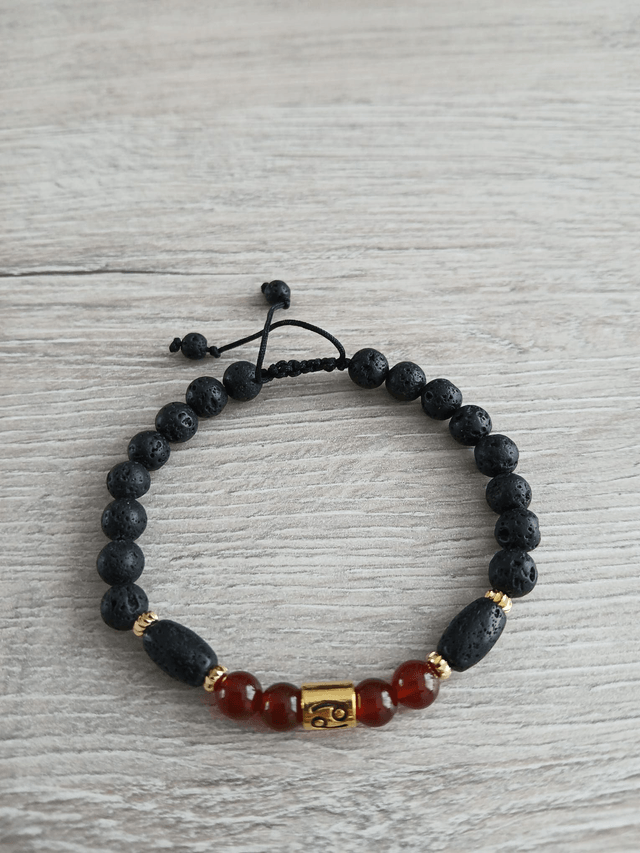 Sterrenbeeld armband Kreeft - Carneool & Lavasteen - verstelbaar (7.023)
