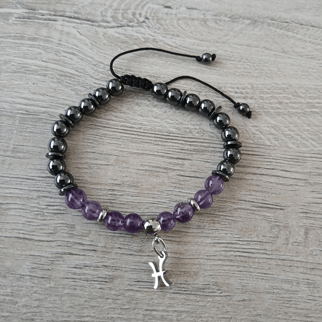 Sterrenbeeld armband Vissen - Amethist & Hematiet - verstelbaar (7.020)