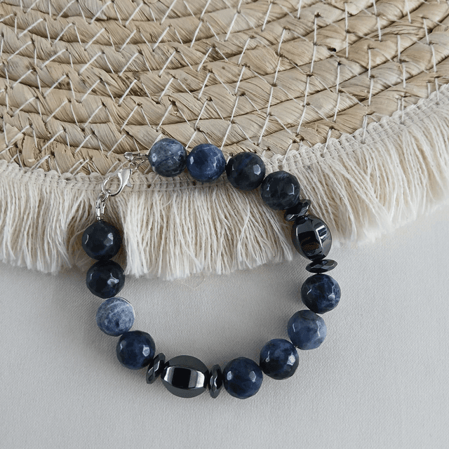 Dames armband met Sodaliet &amp; Hematiet – 17 cm – Handgemaakt (1.251)