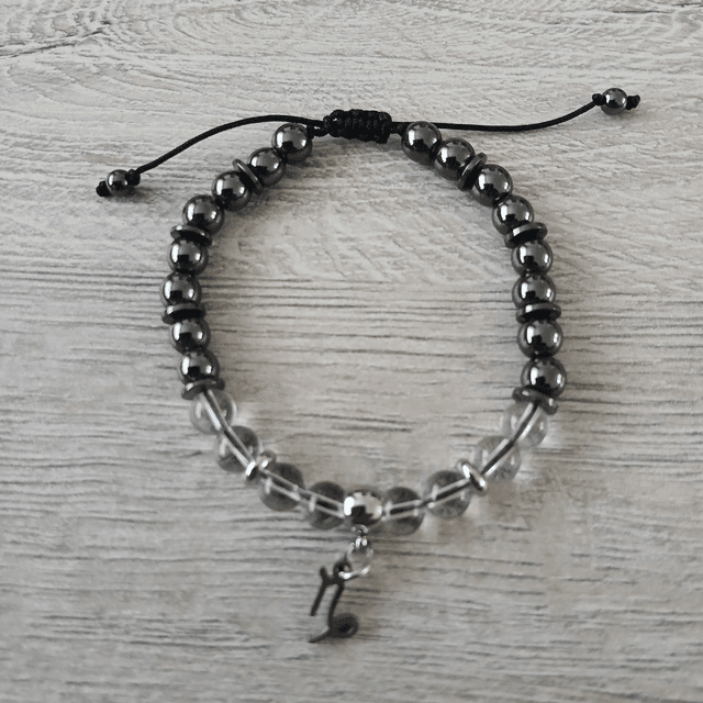 Sterrenbeeld armband Steenbok – Bergkristal &amp; Hematiet – verstelbaar (7.014)
