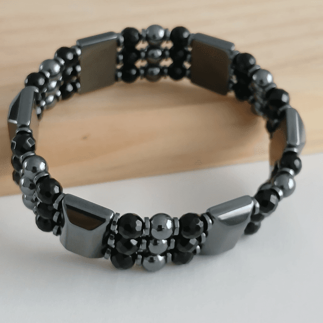 Heren armband elastisch met Hematiet &amp; Onyx (2.058)
