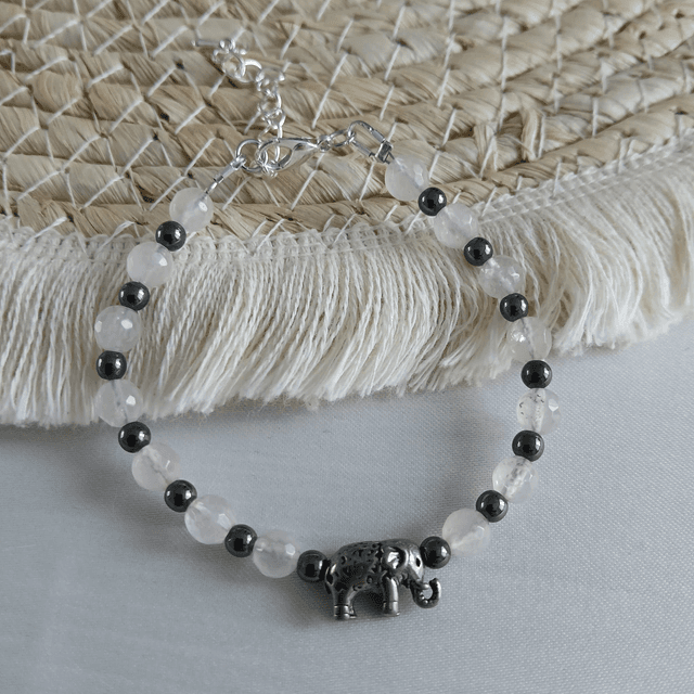 Dames armband &quot;Liefde en Geluk&quot; - Rozenkwarts en Hematiet (1.119)