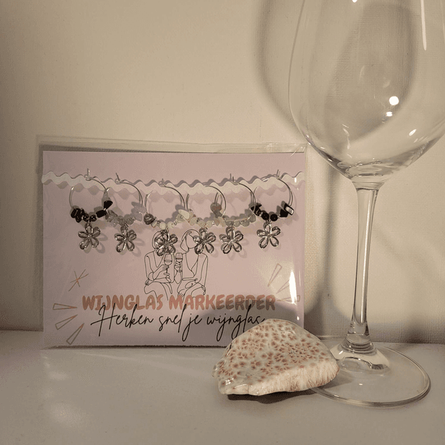 Wijnglas Markeerders (set van 6) met Edelstenen en Bloembedel (13.007)