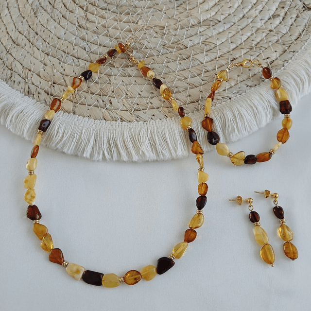 Dames sieradenset Barnsteen &amp; Bergkristal &quot;Golden Glow&quot; – Handgemaakt  (1.233)