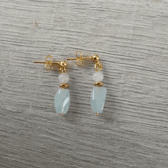 Oorbellen – Aquamarijn &amp; Jade – goudkleurig RVS (1.285)