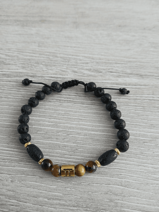 Sterrenbeeld armband Tweeling - Tijgeroog &amp; Lavasteen - verstelbaar (7.025)