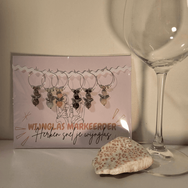 Wijnglas markeerder (set van 6) met beschermengel van edelstenen (13.001)