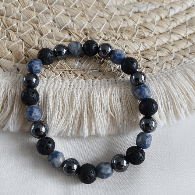Dames armband Sodaliet, Lavasteen &amp; Hematiet – elastisch (1.313)