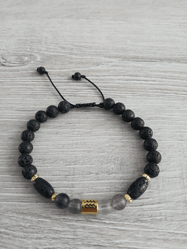 Sterrenbeeld armband Waterman - Fluoriet &amp; Lavasteen - verstelbaar (7.024)