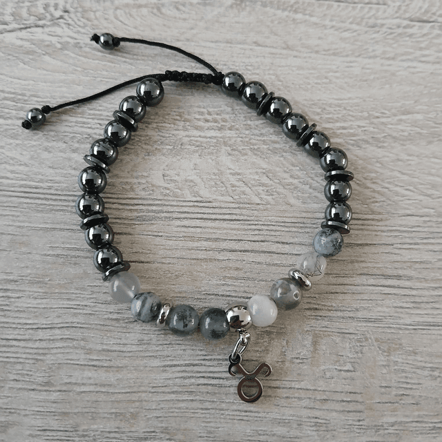 Sterrenbeeld armband Stier - Mosagaat &amp; Hematiet - verstelbaar (7.019)