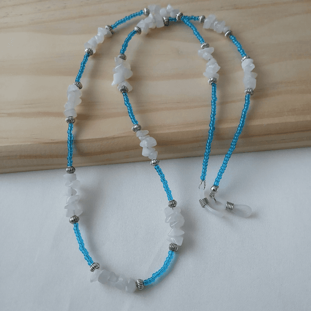 Brillenkoord met Rozenkwarts – Handgemaakt met Zilverkleurige Stainless Steel Accenten (5.015)
