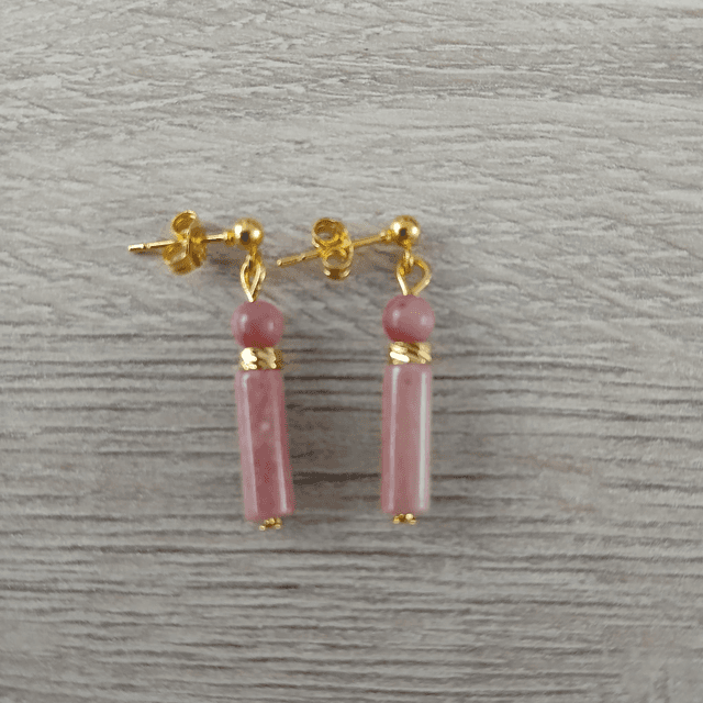 Oorbellen – Rhodoniet – goudkleurig RVS (1.284)
