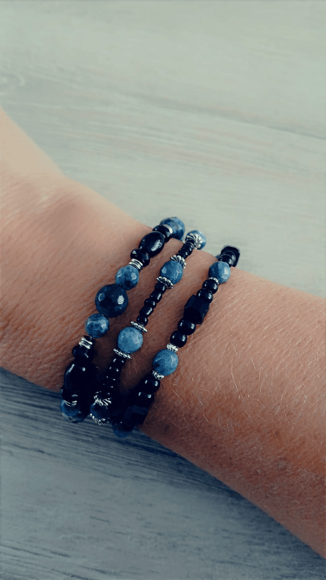 Dames armbandenset met Sodaliet &amp; Onyx  – Stainless Steel – Handgemaakt (1.250)