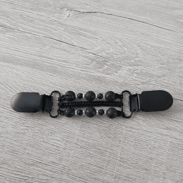 Dames Vestspeld Lavasteen – Zwarte Clips met Zilver RVS (8.023)