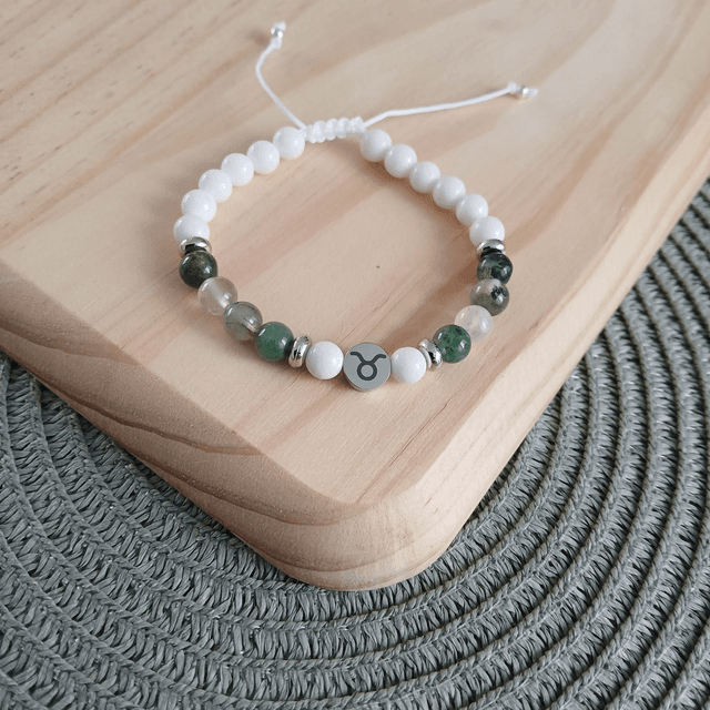 Sterrenbeeld armband witte Jade en Mosagaat - Stier