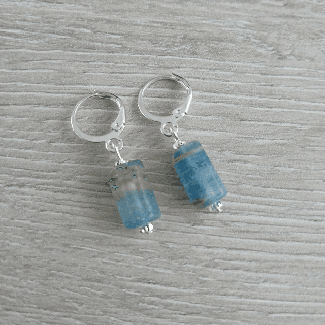 Damesoorbellen met Chalcedoon – Bruin-Blauw Edelsteen &amp; Zilverkleurig RVS (1.220)