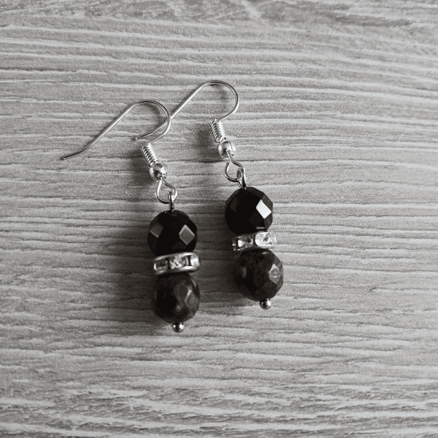Dames oorbellen Bronziet en Onyx - rvs spacers (1.314-3)