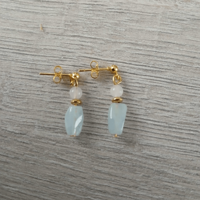 Oorbellen – Aquamarijn & Jade – goudkleurig RVS (1.285)