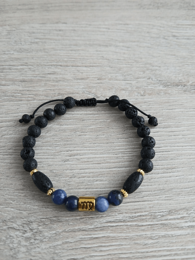 Sterrenbeeld armband Maagd - Sodaliet & Lavasteen - verstelbaar (7.026)