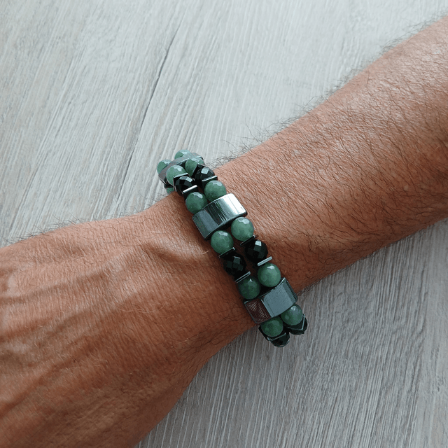 Heren armband Aventurijn met Hematiet en Onyx - elastisch 20 cm (2.057)